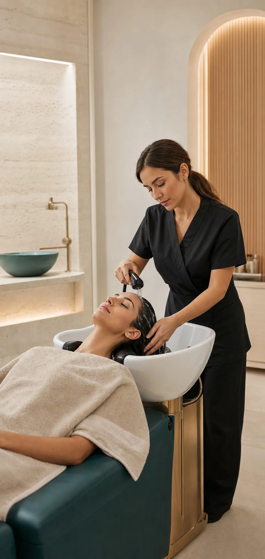 Tratamiento de spa capilar en un espacio sereno de Charm Nail